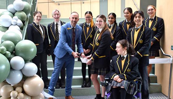 Nazareth College Year 11 students with Principal Andrew Baker