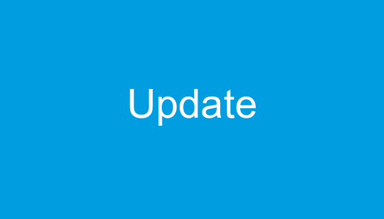 An image with a blue background and white text stating 'update'