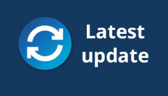 An image with a navy blue background that reads latest update. 