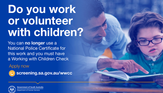 Promotional 'Do you work or volunteer with children?' material from Department for Human Services